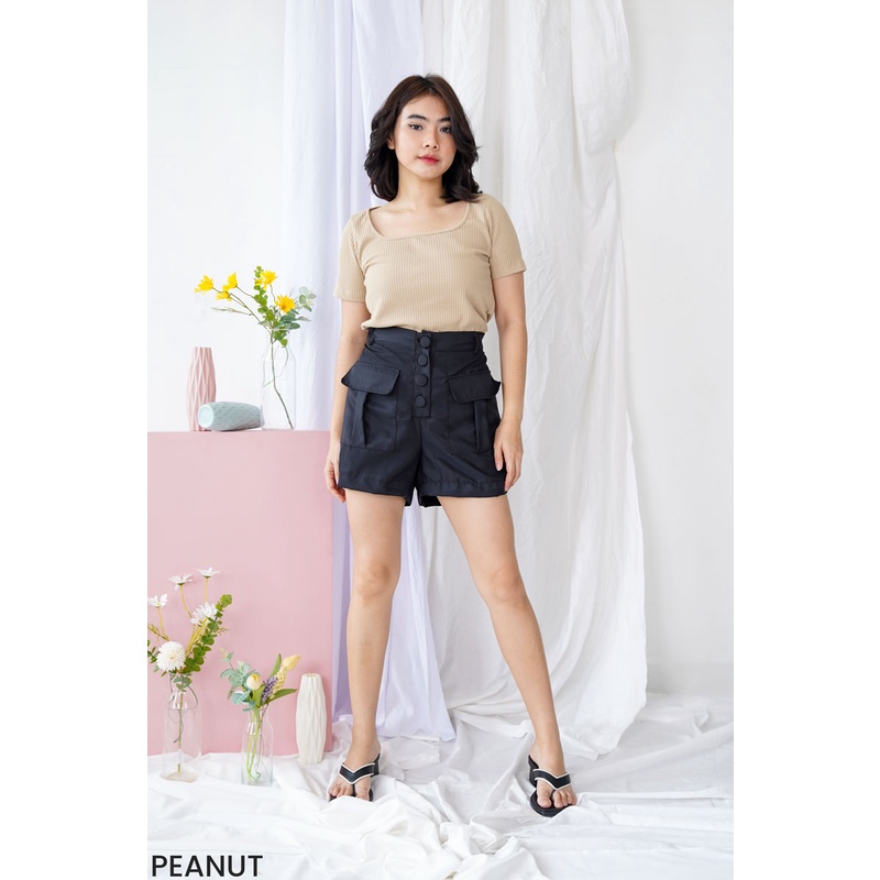 Crop Square Neck Atasan Blouse Wanita Top