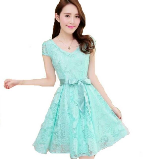 Dress Casual Wanita Korea V-Neck Short Sleeve