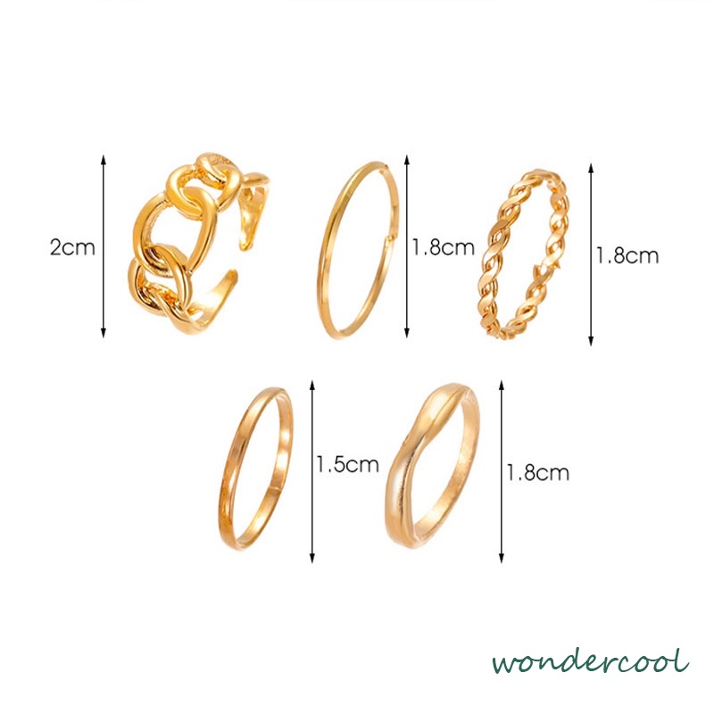 5pcs / Set Fashion Cincin Wanita Model Terbuka Geometri Warna Silver / Gold Gaya Vintage-Won