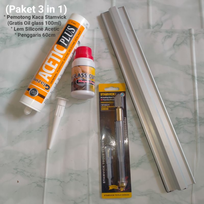 

Pemotong Kaca Stamvick ,Lem silicone Acetic ,Penggaris anti slip (Gratis Oil glass 100ml)