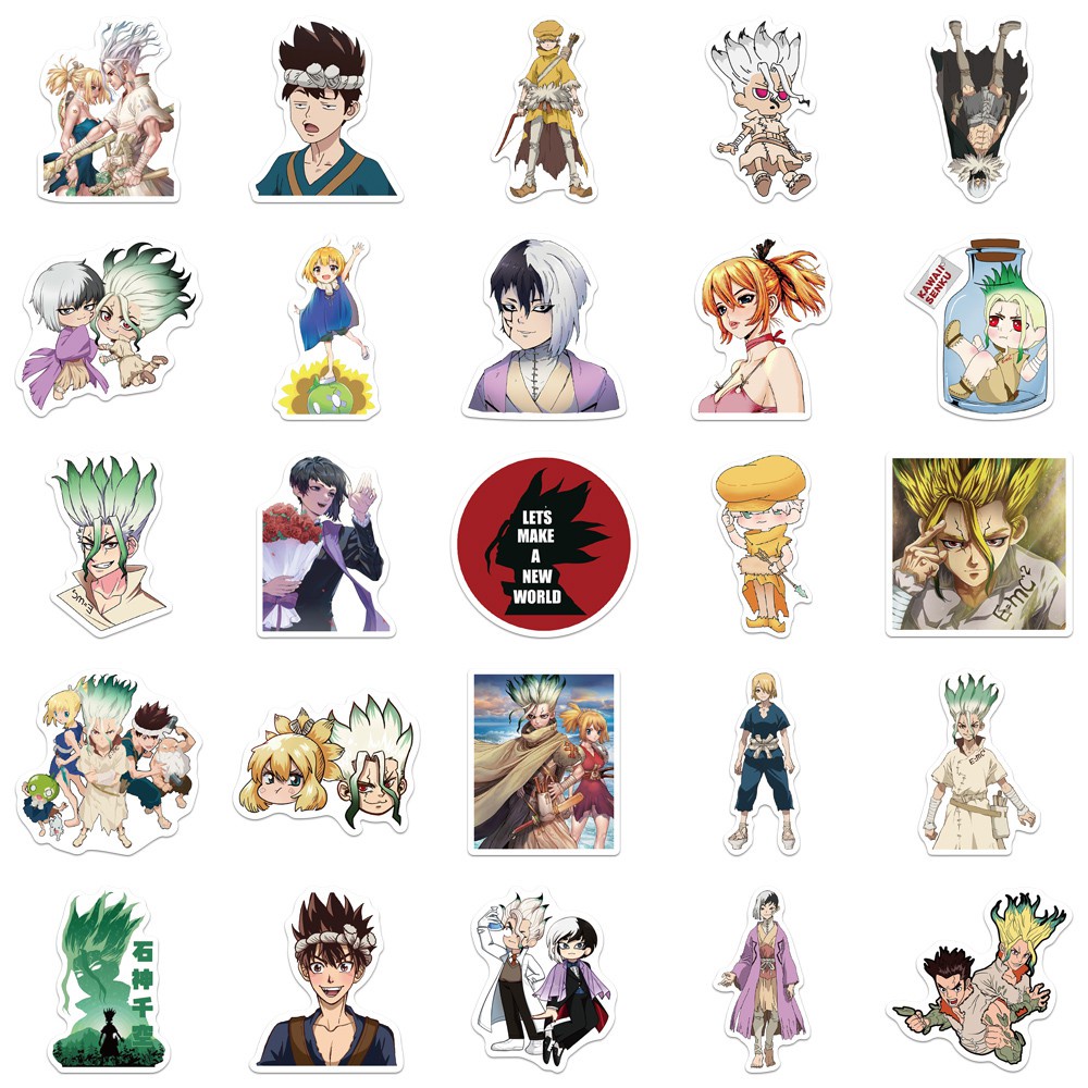 50PCS Japanese hot-blooded anime Dr. Stone Stone Wars Sticker Waterproof Luggage Guitar Motorcycle Car Waterproof Kids Toy