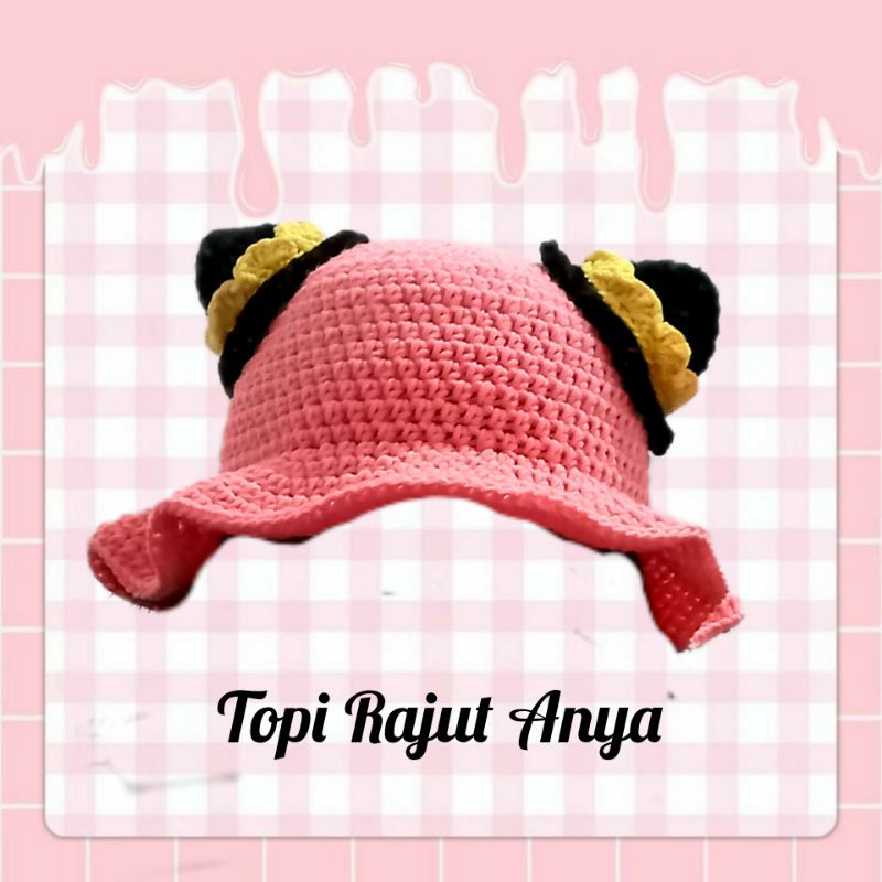 Bucket Hat Rajut Buatan Tangan//Cute Anya Anime Bucket Hat Crochet Handmade