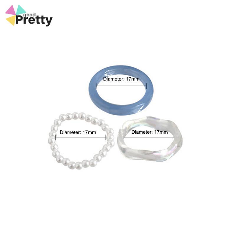 Cincin Resin Sederhana Cincin Mutiara Wanita Set Cincin Akrilik Premium 3 Buah - PD