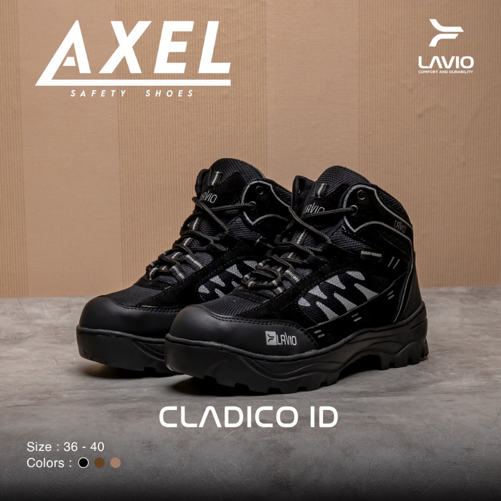 LAVIO Axel Sepatu Pria Safety Boots High Quality Premium Ujung Besi Sefty cowok Outdoor Hiking Mendaki Gunung Boot Kerja Lapangan Proyek