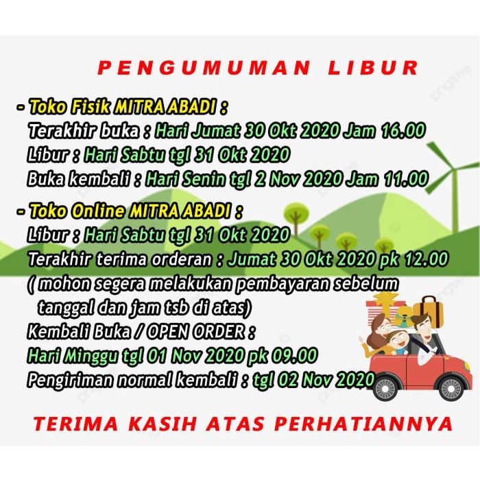 

PENGUMUMAN TOKO LIBUR AKHIR OKTOBER 2020