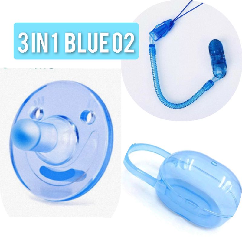 Dot Bayi Empeng Bayi Silikon 3 in 1 set orthodontics bpa free Dot Empeng Bayi Silikon with box and chain-3 IN 1 BLUE 02