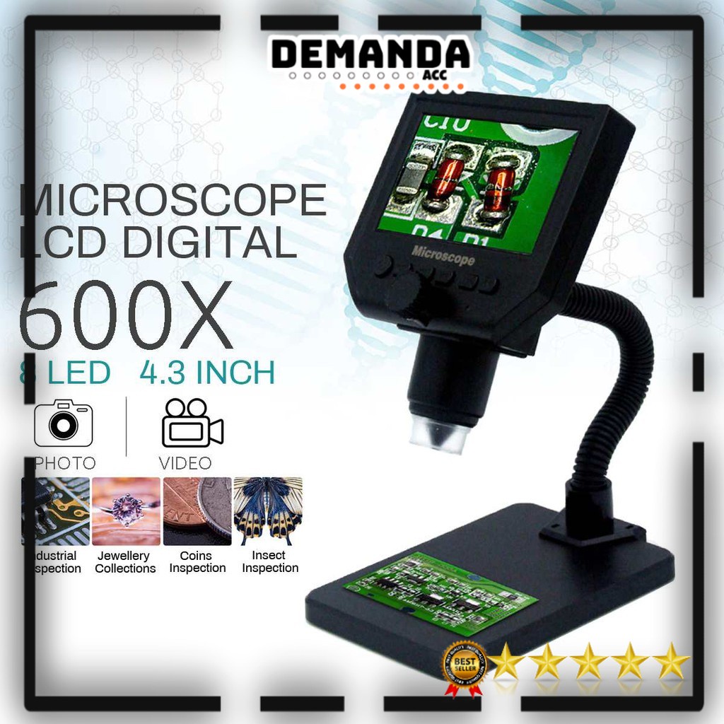 Microscope Digital Camera 600X Dengan Layar  LCD 4.3 inch HD Fleksibel Stand