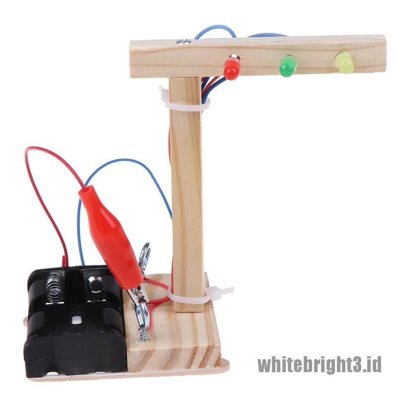 (white3) Mainan DIY Rakit Lampu Lalu Lintas Mini Bahan Kayu Untuk Eksperimen Sains Anak Gizmo