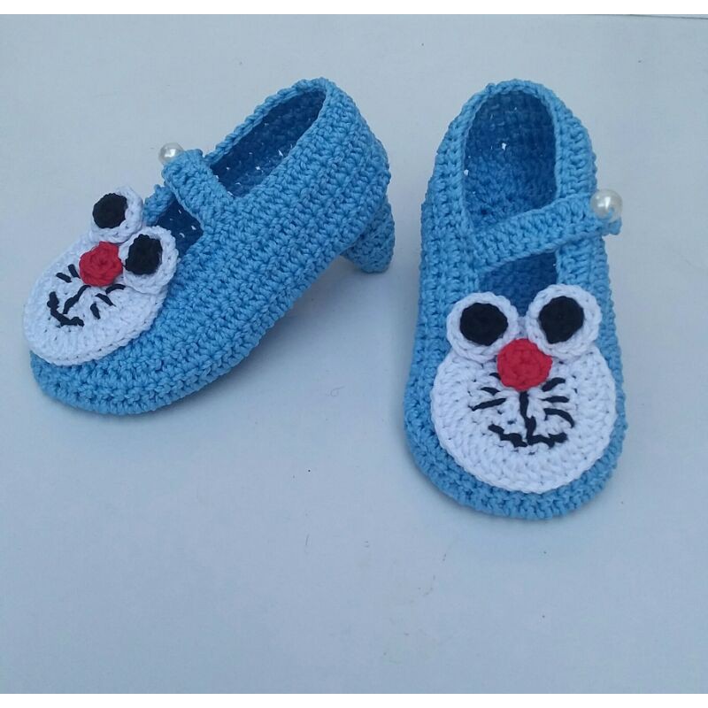 sepatu bayi cewek rajut high heels doraemon sepatu bayi perempuan lucu terbaru murah