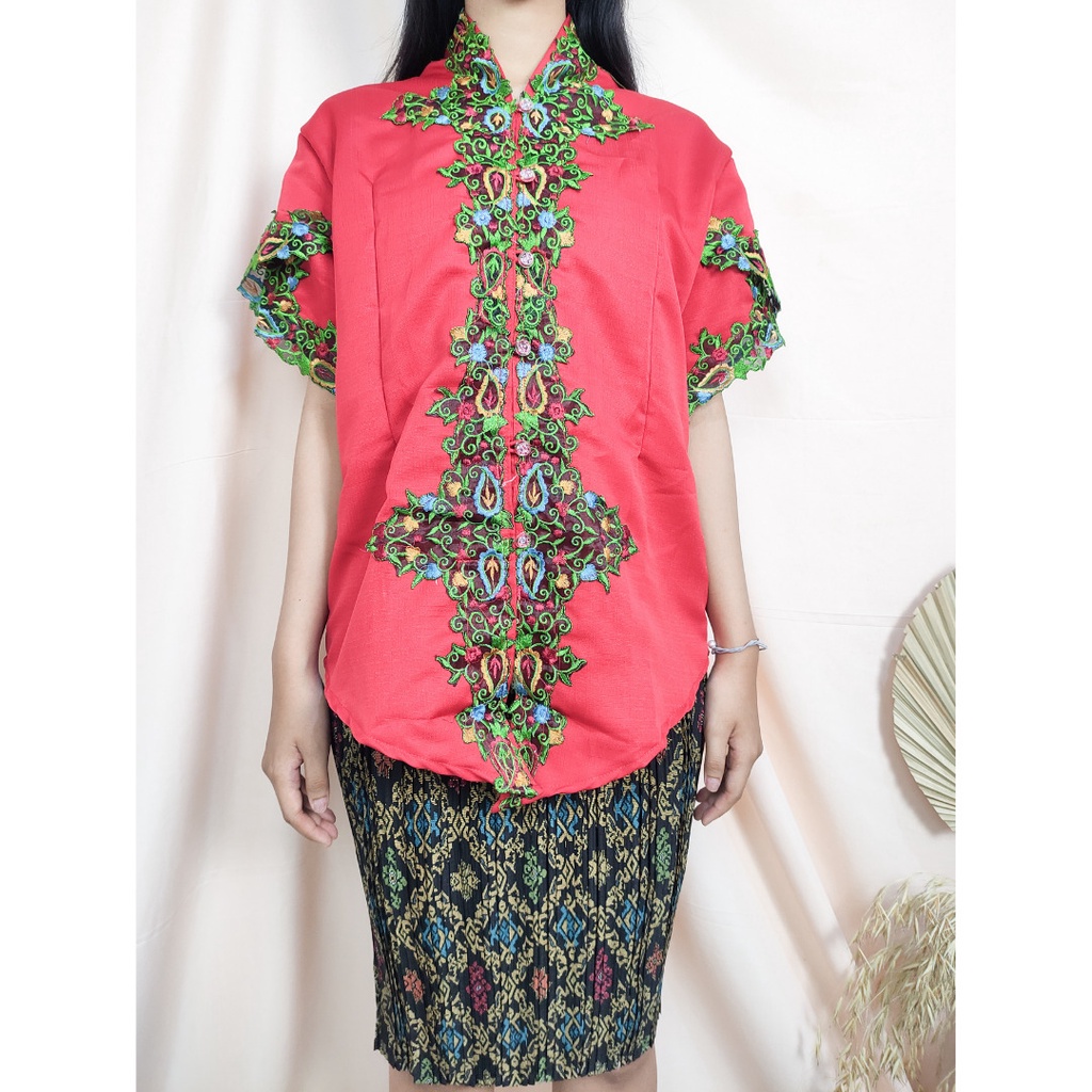 SB COLLECTION Stelan Atasan Kebaya Safari Blouse Bordir Dan Rok Plisket Midi Jumbo Batik Wanita