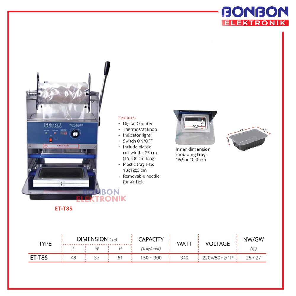 GETRA Manual Plastic Tray Sealer ET-T8S / ET T8S Mesin Segel Kemasan