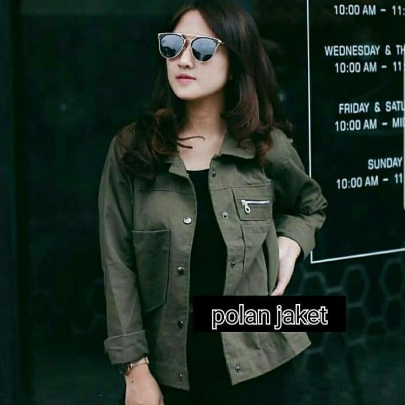 Jaket polan wanita/jaket polan kekinian/jaket canvas wanita/pocket zippy/jaket kerah wanita/ jaket canvas premium /zippy wanita/gudang fashion/murah - polos - bahan baby canvas