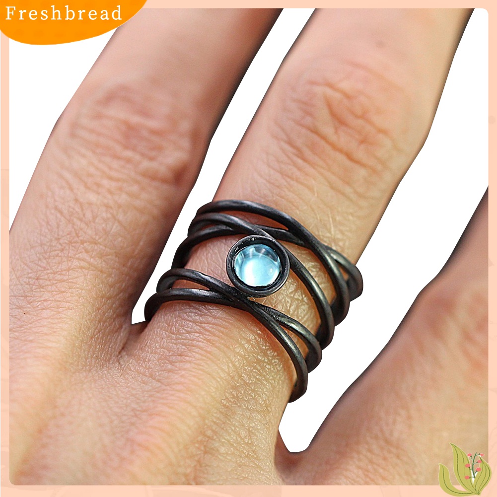 Terlaris Fashion Women Multilayer Faux Moonstone Twisted Open Ended Finger Ring Jewelry