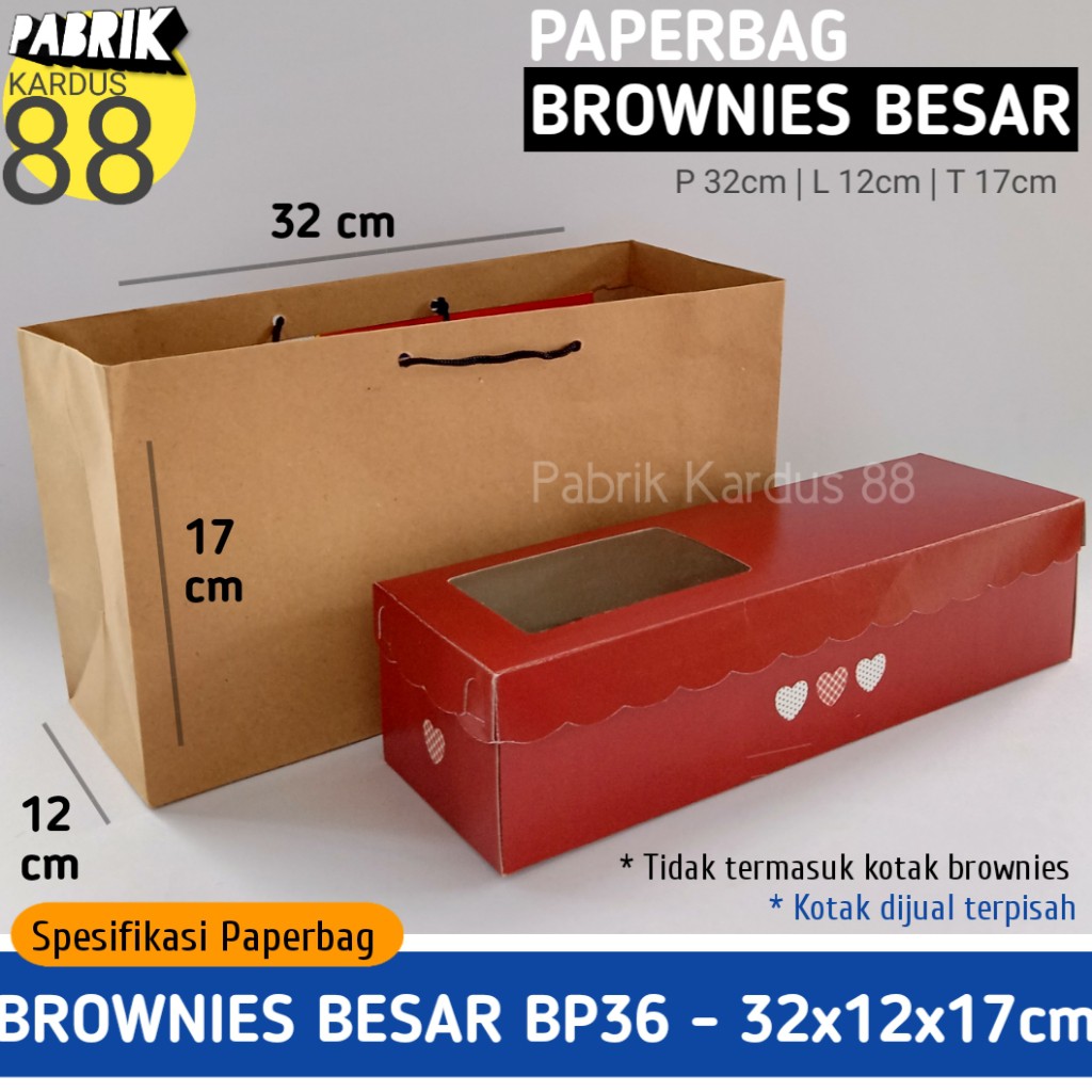 

ISI 12 BIJI paper bag kue brownies besar 32x12x17 bp36 | paperbag murah tas kertas