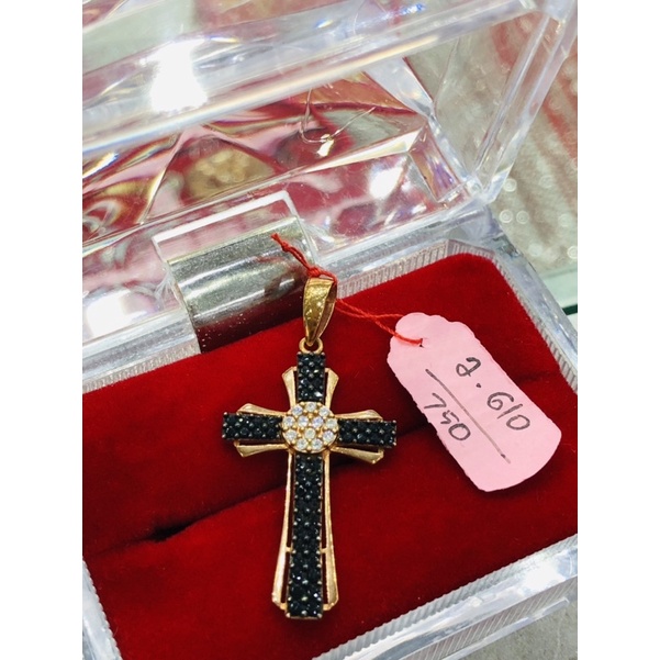 Liontin salib permata emas asli 750/17k