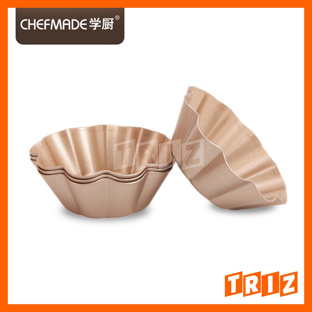 Chefmade 4 Pcs Non Stick Mini Cake Pan Cetakan Kue Egg Tart Wk9196