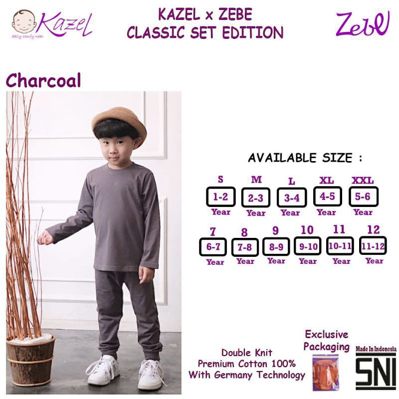 [Size S-XXL Warna Charcoal] Kazel Zebe Classic Set Edition Unisex