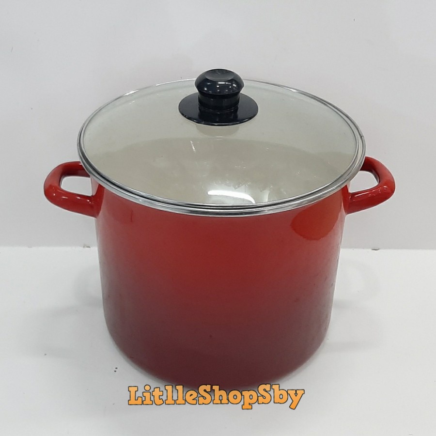 Panci Jumbo Tinggi Besar 8QT Enamel Tutup Kaca Merah Red