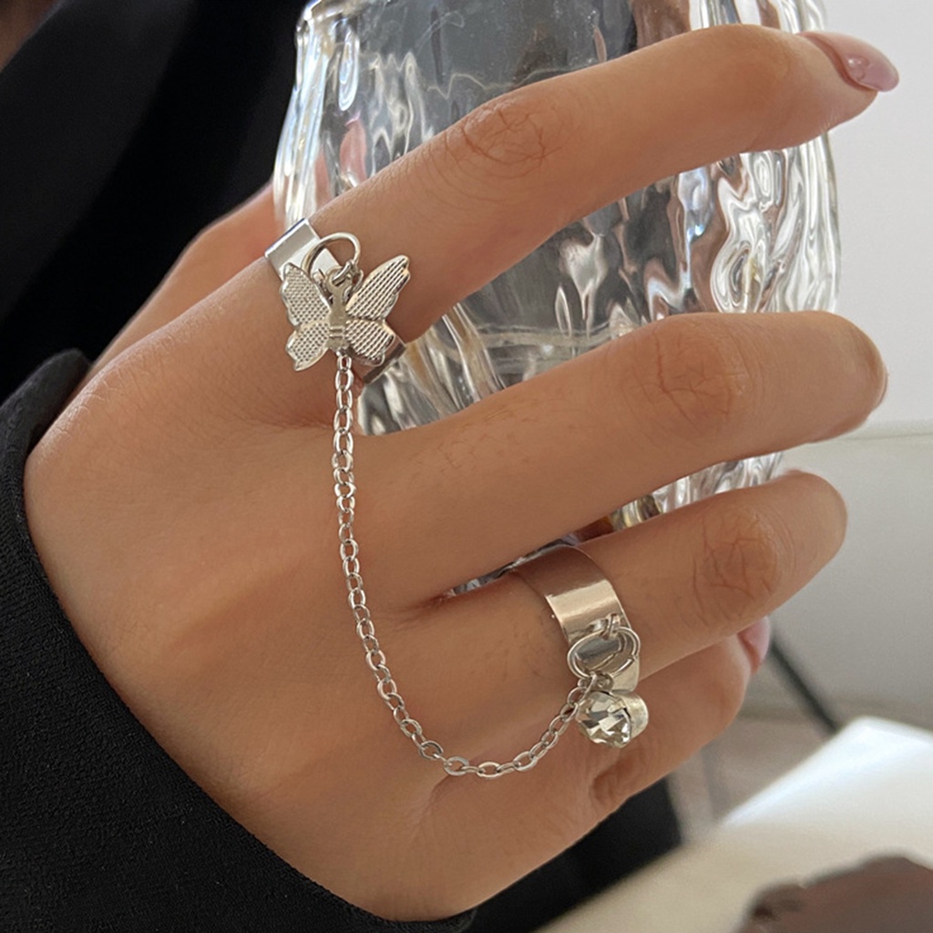 Hu Hu Hu Hu Hu Alat Bantu Pasang Kacamata♡ Set Cincin Knuckle Ring Adjustable Bahan Alloy Hias Berlian Imitasi Untuk Wanita