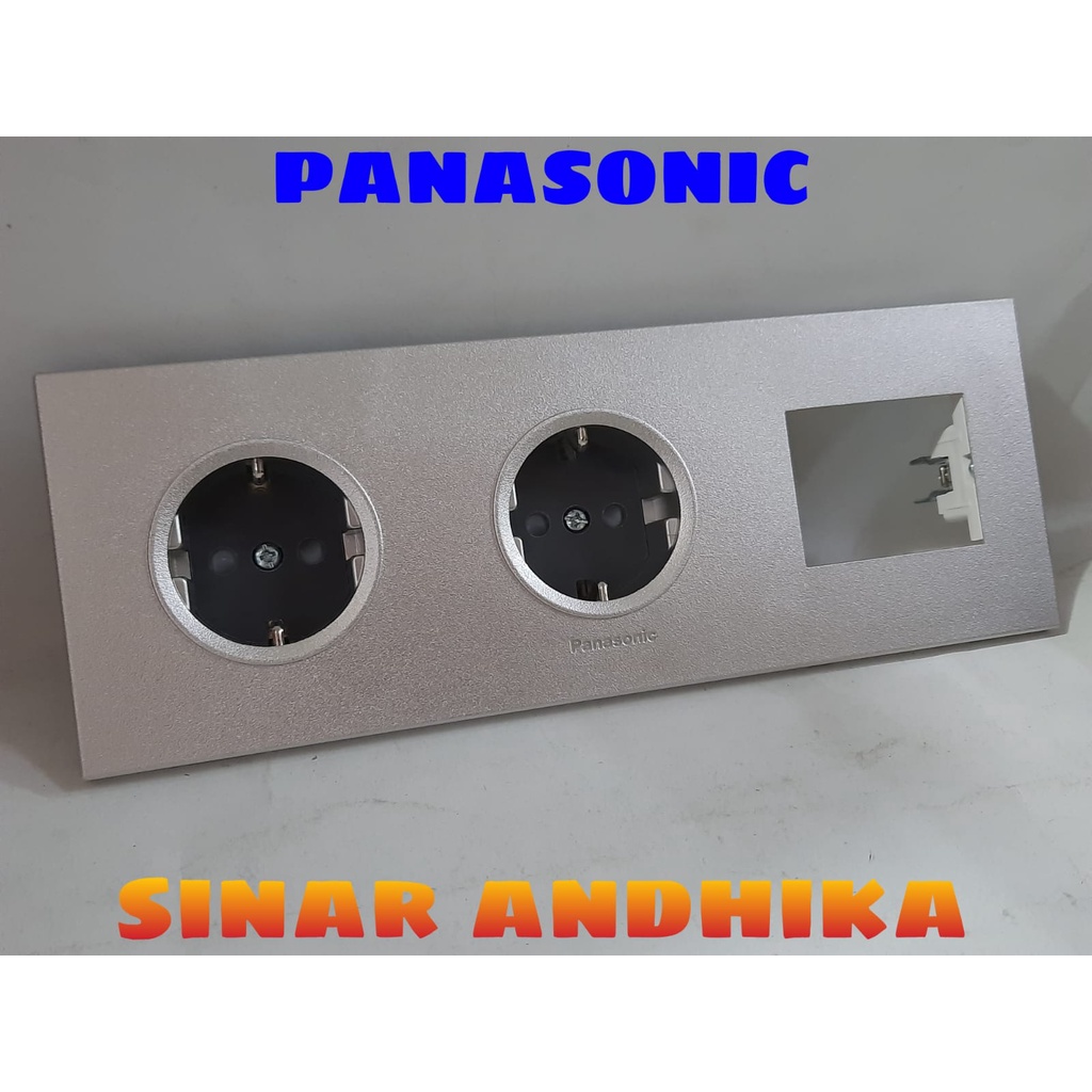 STOP KONTAK DOUBLE (CP) + FRAME SAKLAR SILVER STYLE E PANASONIC WESJP 11223MWS