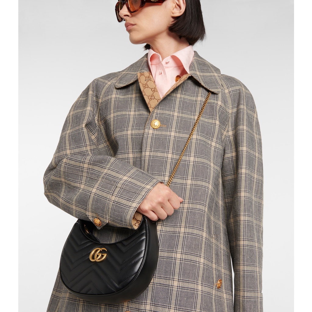 GG Marmont Mini Half-Moon Leather Shoulder Bag Black GHW (20.5 x 10.5)