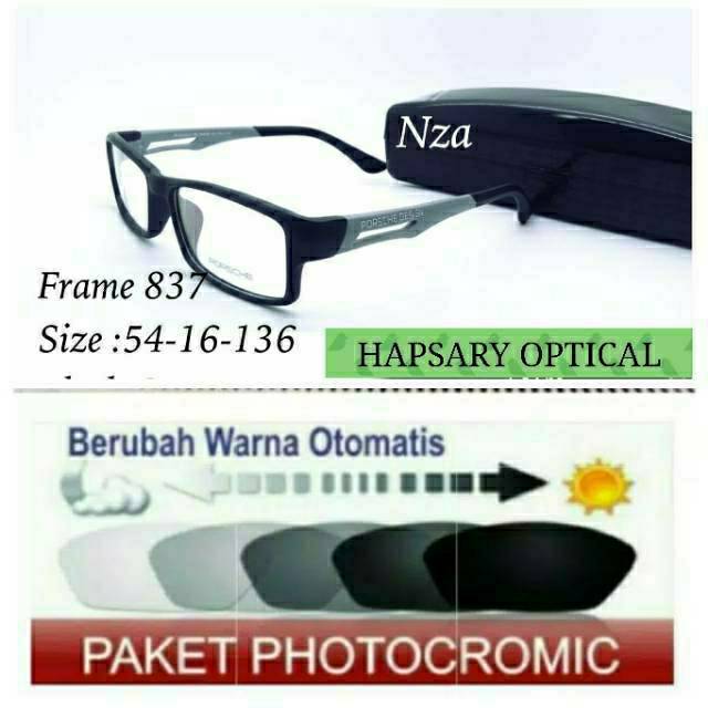 Frame Kacamata Pria Sporty 837 + Lensa Photocromic ( Lensa Otomatis Berubah Warna ) Kacamata Minus