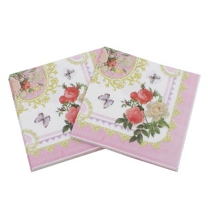 [26Gaya] Serbet Kertas Mawar Pink Print Tissue Napkin Dekorasi Serviettes 20pcs/pack