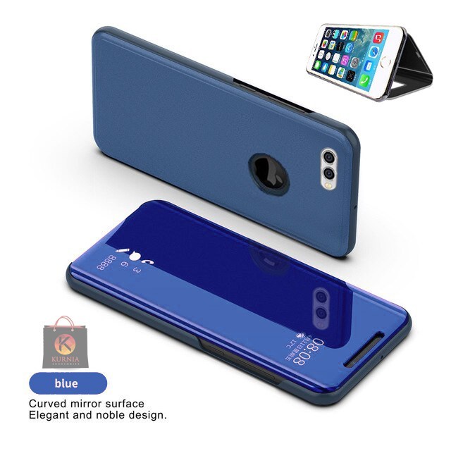 Jual Case Iphone 8 Plus Clear View Standing Flip Cover Mirror Casing