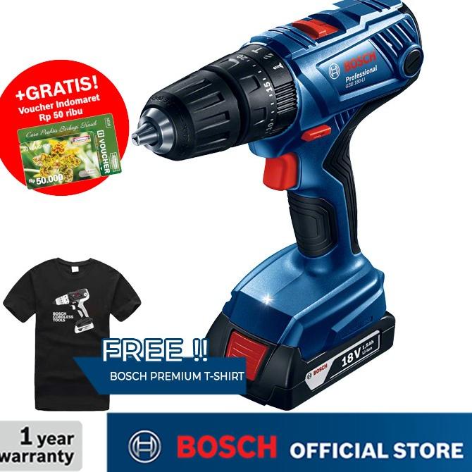 Bosch Cordless Impact Drill / Bor Tembok Baterai 18Volt Gsb 180-Li