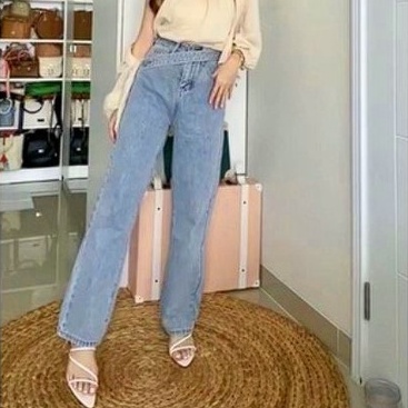 HOPYLOVY Walter Highwaist Culotte Jeans Celana Jeans Kulot Wanita High Waist Jeans Boyfriend Floella