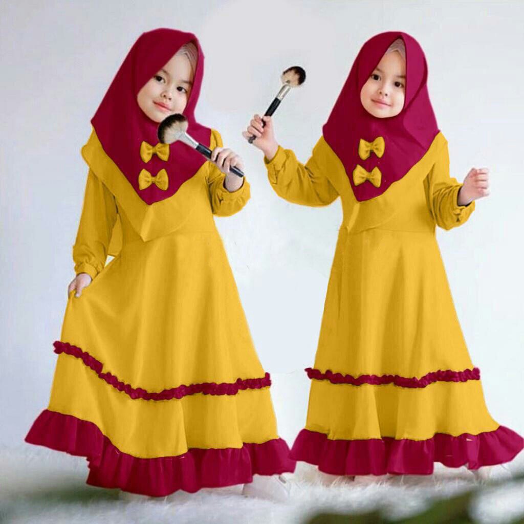 HCL Dress Yuki &amp; Bergo - Dress Muslim Anak Perempuan - Busana Muslim Anak Perempuan