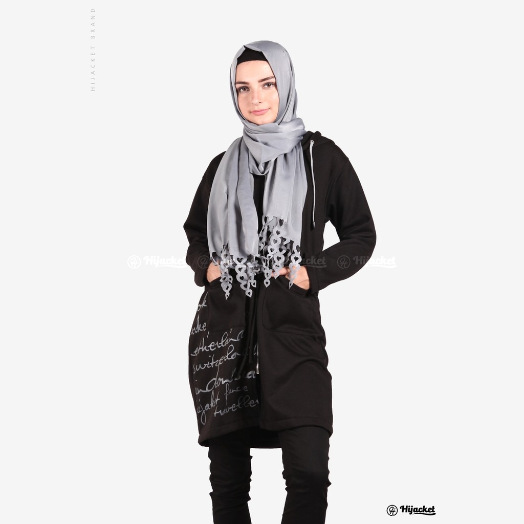 100% ORIGINAL - Jaket Sweater Wanita Muslimah Hijaber - Hijacket Urbanashion- Hijab Hijabers Panjang-Reven Black