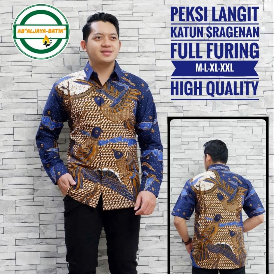 Kemeja Batik Lengan Panjang Warna Navy PEKSI LANGIT Batik Lengan Panjang Lapis Furing Batik Terbaru