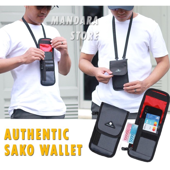 NEW Sako Wallet HP Tas Gantung Leher Gantungan Kartu ID Uang Dompet Kalung - Hitam
