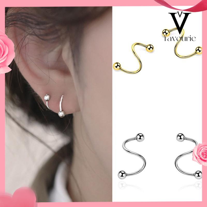 [COD]Anting musim semi sederhana, Retro Hong Kong Style, ceruk pribadi, anting-anting spiral lapisan ganda,-FA