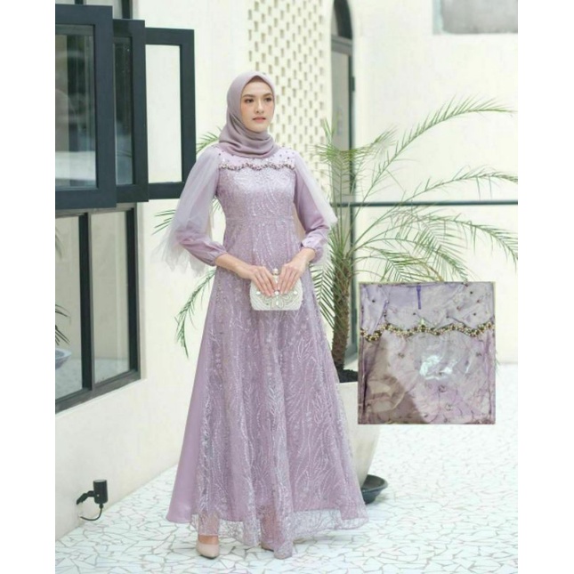 (BISA COD) GAMIS BRUKAT MUTIARA TILLE GAMIS WANITA TERBARU MODERN
