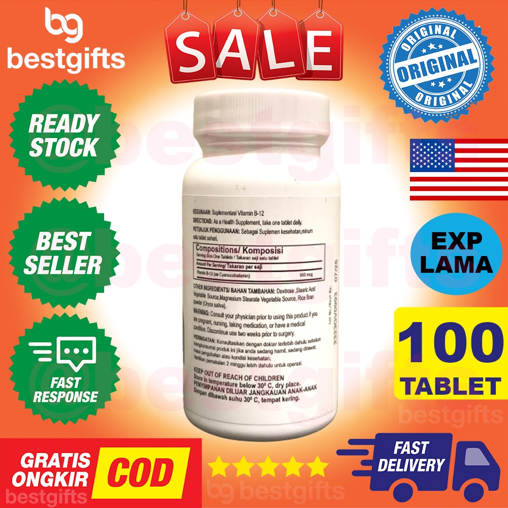 GNC VITAMIN B12 VIT B 12 COMPLEX KOMPLEKS 500 MG PEMBENTUKAN SEL DARAH MERAH FUNGSI SARAF ANEMIA 100 TABLET