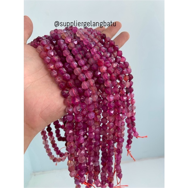 batu faceted hexagon Stone 8mm purple agate ungu bahan gelang kalung