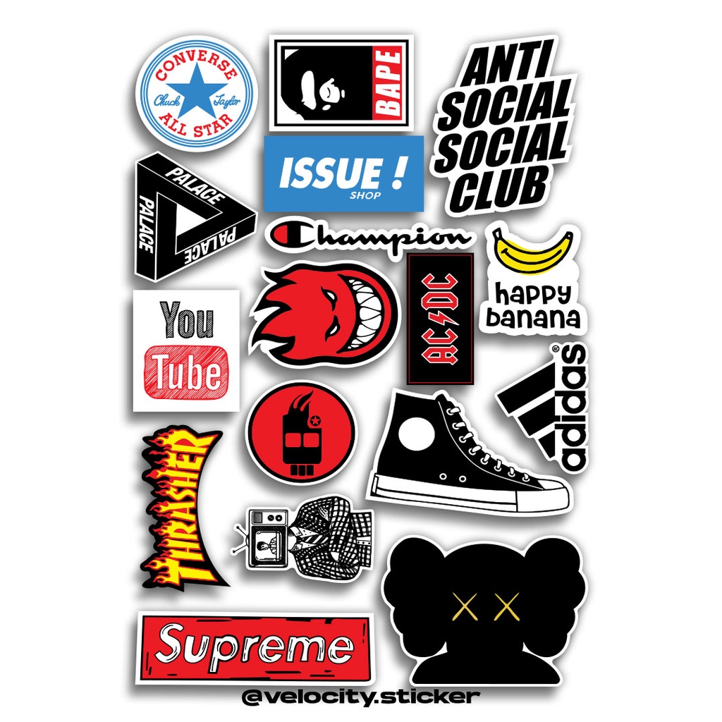 

STICKER PACK BRAND HYPE TRASHER - STIKER AESTHETIC LAPTOP, AKSESORIS HP, ANTI AIR, MOTIF,HELM,TUMBLER