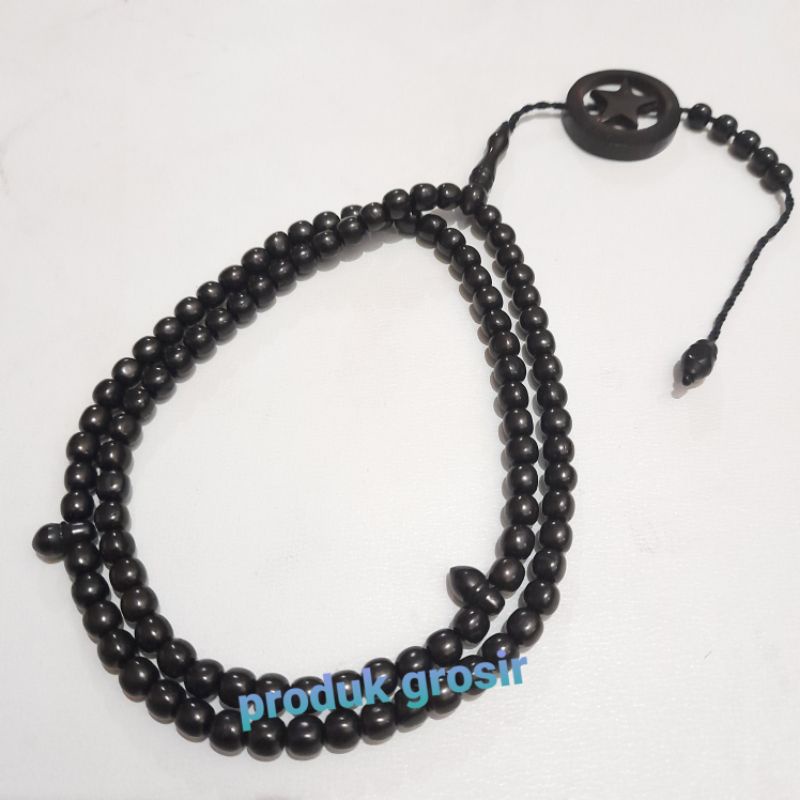 TASBIH KAYU KAUKAH HITAM BULAN BINTANG  6MM 100BUTIR ORIGINAL