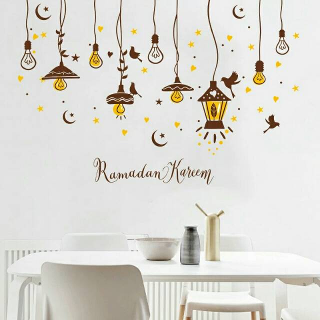 RELIZA WALLSTICKER LAMPU GANTUNG COKELAT RAMADAN KAREEM STIKER DINDING LDR7238