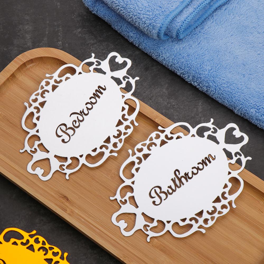 R-flower Oval Mirror Sticker Tanda Masuk Sekolah Hotel Kantor Decal Toilet WC