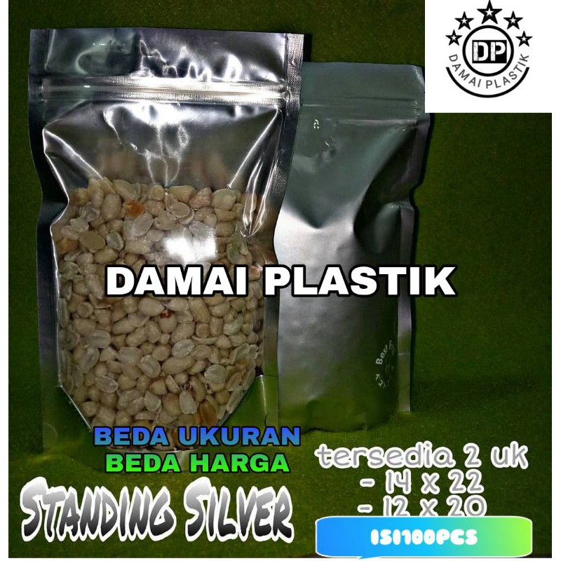 Kemasan Standing Pouch 12x20 cm 14x22 Alumunium Foil Silver Ekonomis