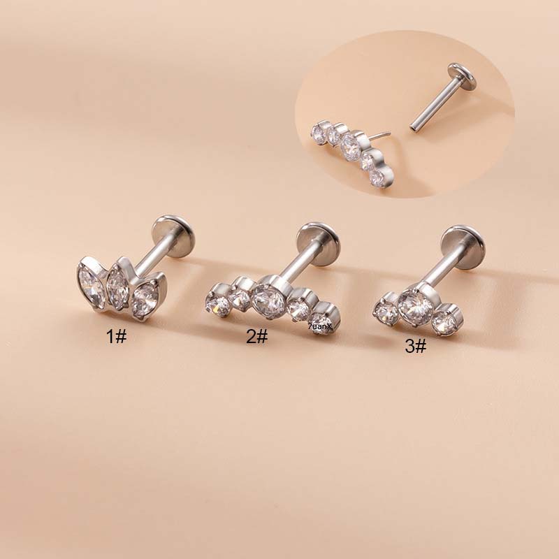 1pc Anting Tindik Bibir 16Gauge Bahan Stainless Steel Hias Zircon Untuk Wanita