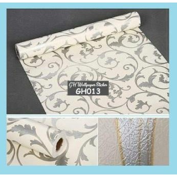 READY STOK!!! | Wallpaper Dinding Murah | SIZE 45 CM X 10 METER | Motif Kembang Silver | Anti Air