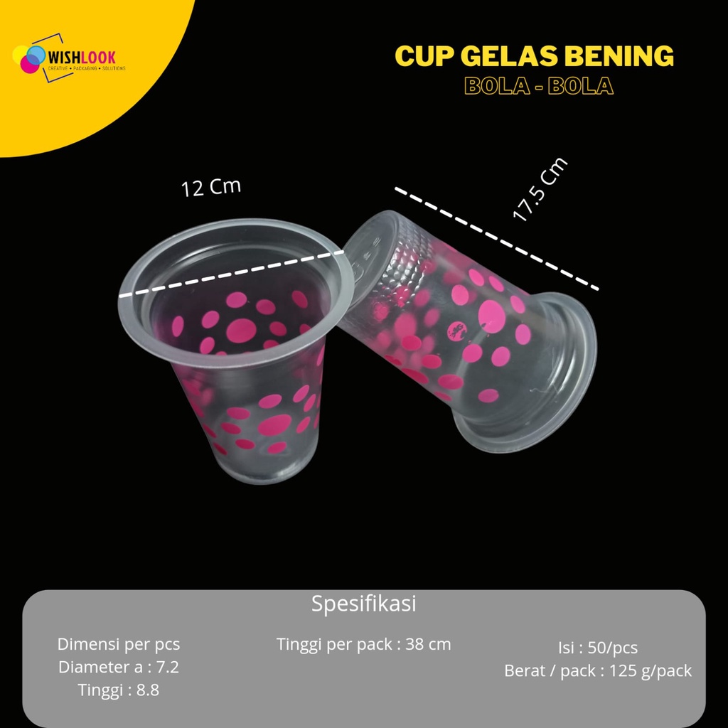 gelas bola bola gelas plastik polkadot bening gelas es 50pcs