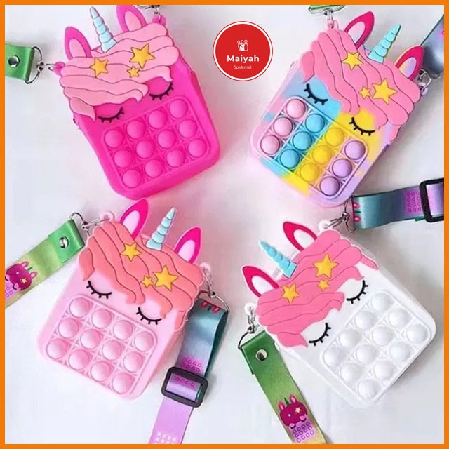 Tas Slempang Anak Sling Bag Pop It Mini Dompet Popit Rainbow Unicorn selempang popid pop id lagi vir