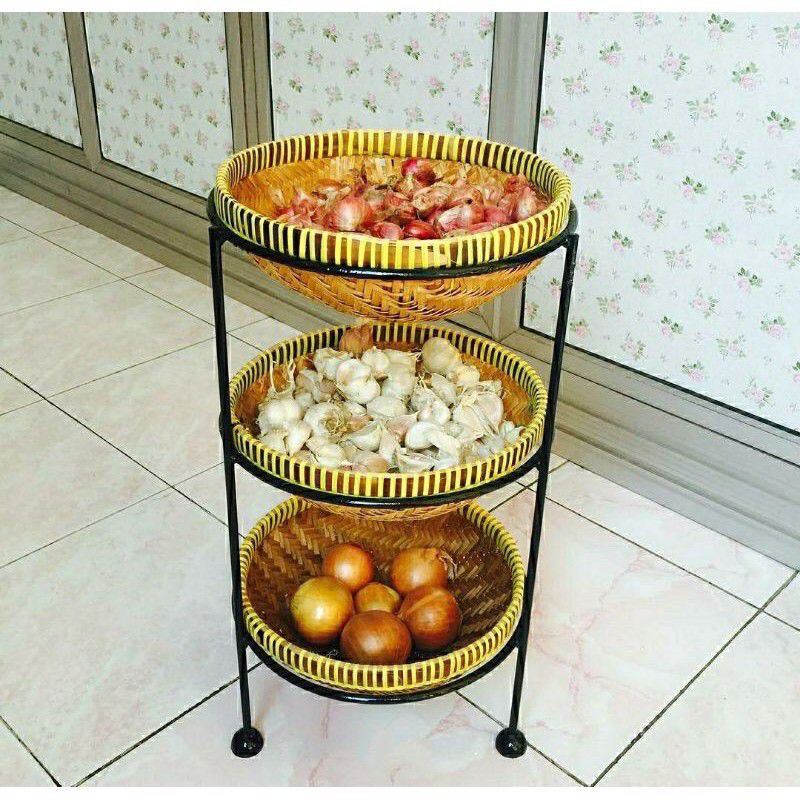 Z3 Rak bawang 3t / Tempat penyimpanan bawang buah sayur cabe / Rak bawang bahan anyaman unik