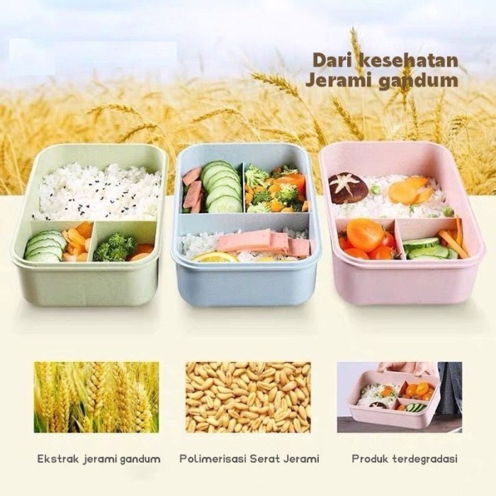 Lunch Box Set Jerami Gandum I Kotak Makan 3 Sekat Premium KTM-02