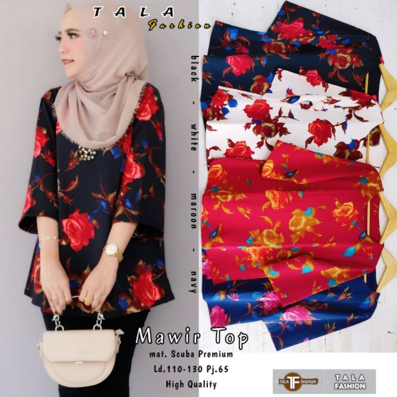 MAWIR TOP/BLOUSE SCUBA/BLOUSE MURAH/BLUS MOTIF MAWAR